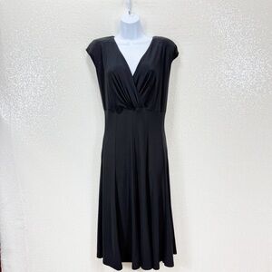 Lauren Ralph Lauren Black Jersey Midi Dress 14W Draped V-Neck Fit & Flare